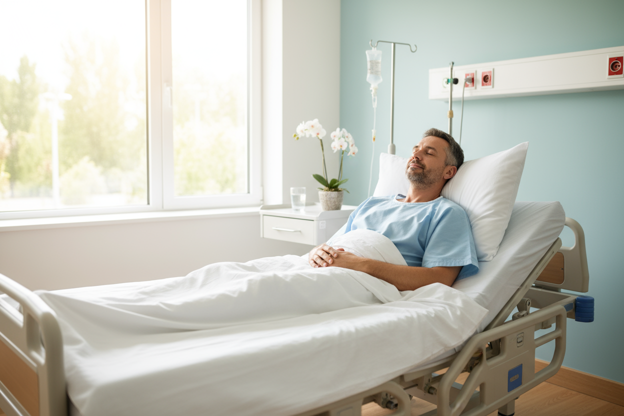 man in a hospital bed