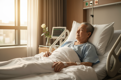 older man laying in a hospital bed